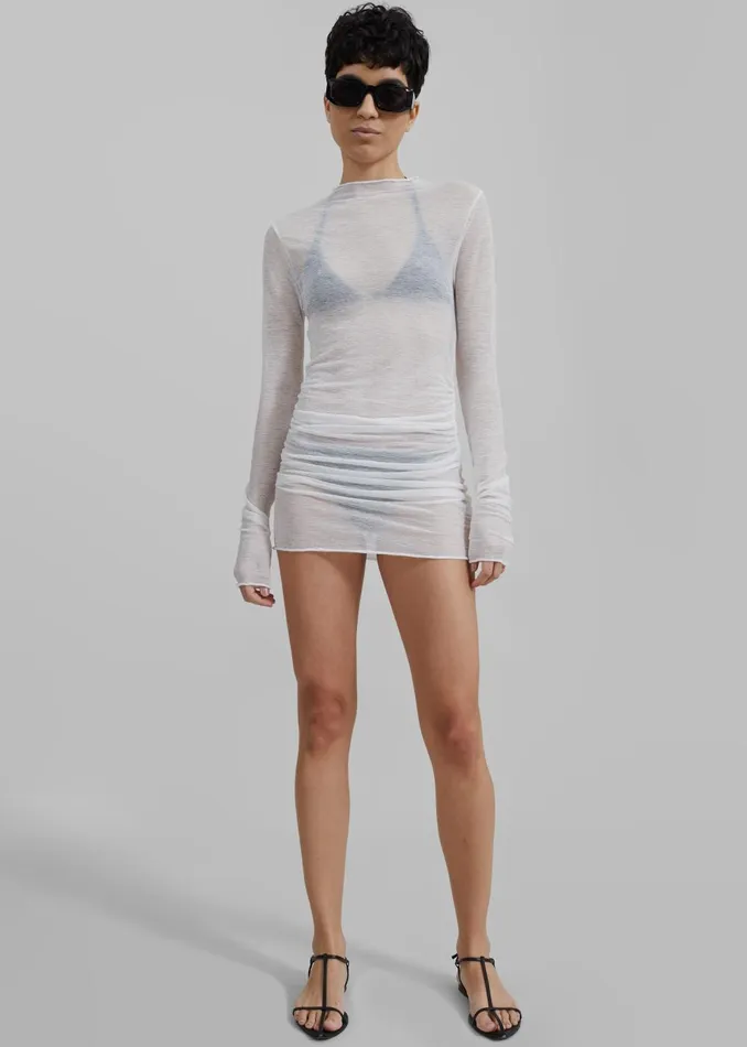 Women Rose Sheer Ruched Mini Dress 8211 White The Frankie Shop Tops