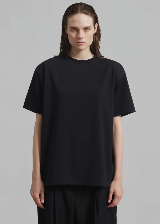 Women Rowen Padded Shoulder Tee 8211 Black The Frankie Shop Tops