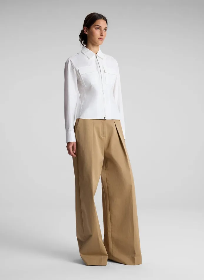 Women Sage Cotton Zip Top White ALC Tops