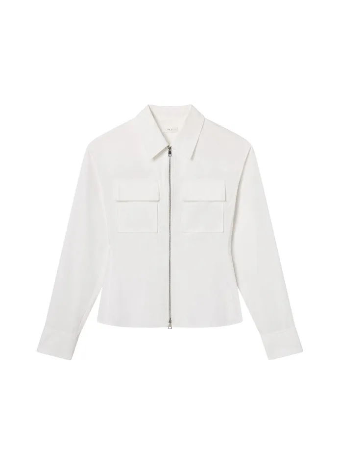 Women Sage Cotton Zip Top White ALC Tops