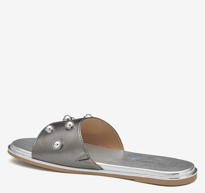 Women Sandals Johnston and Murphy Shayla Embellished Slide Pewter Metallic Sheepskin