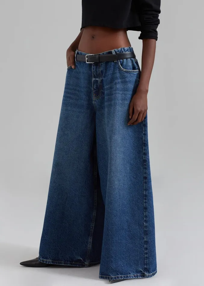 Women Sasha Wide Leg Jeans 8211 Dark Blue The Frankie Shop Bottoms