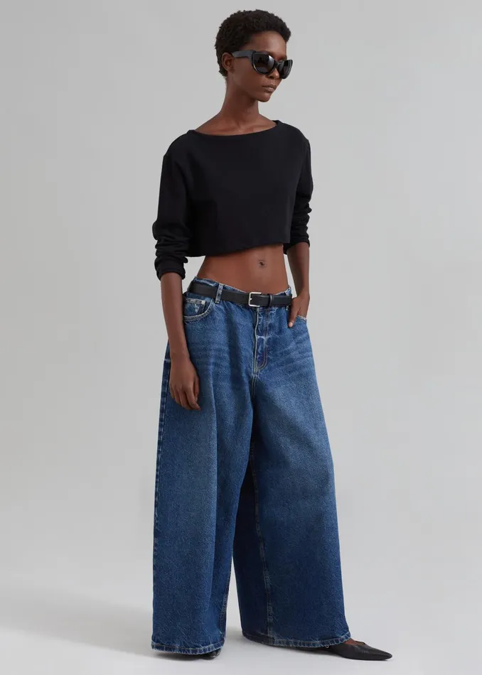 Women Sasha Wide Leg Jeans 8211 Dark Blue The Frankie Shop Bottoms