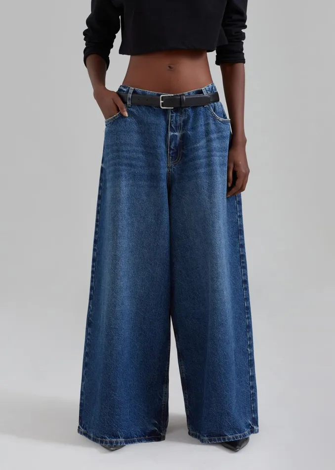 Women Sasha Wide Leg Jeans 8211 Dark Blue The Frankie Shop Bottoms
