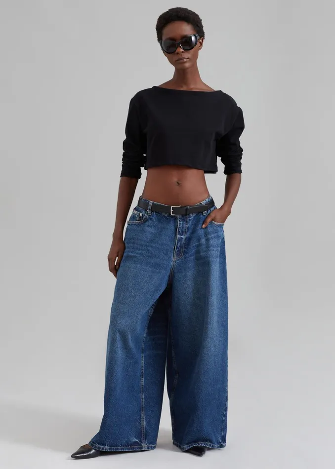 Women Sasha Wide Leg Jeans 8211 Dark Blue The Frankie Shop Bottoms