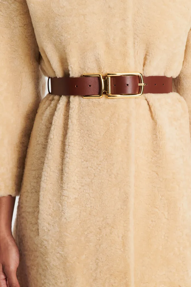 Women Scanlan Theodore SADDLE BUCKLE BELT 35 BRANDY Belts
