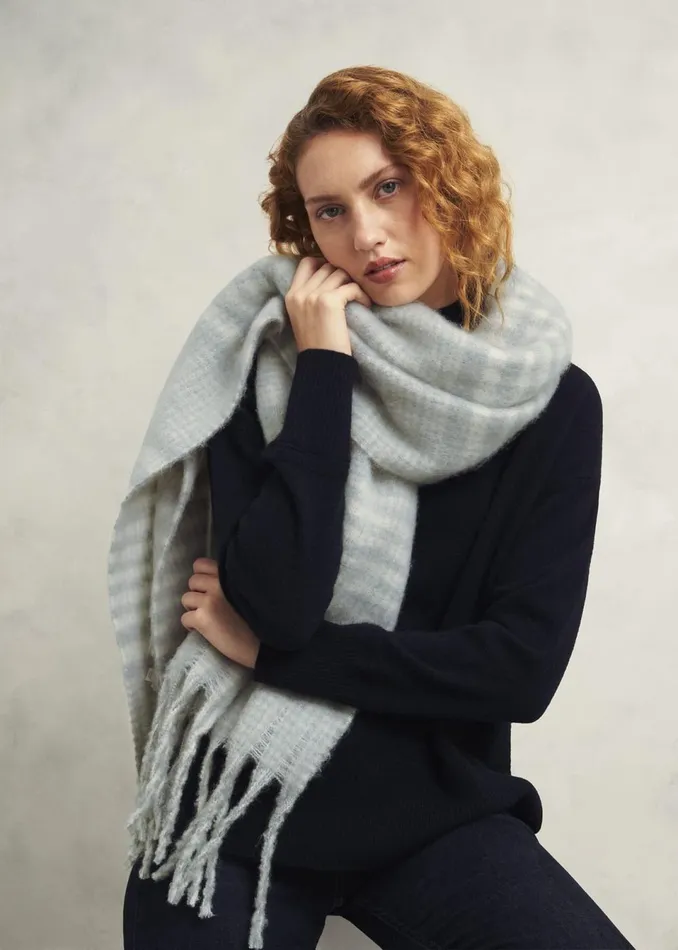 Women Scarves Hobbs Sasha Check Scarf Grey Ivory