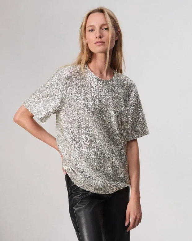 Women Shirts and Tops Rag and Bone Sammie Sequin Tee Silver