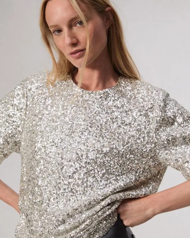 Women Shirts and Tops Rag and Bone Sammie Sequin Tee Silver