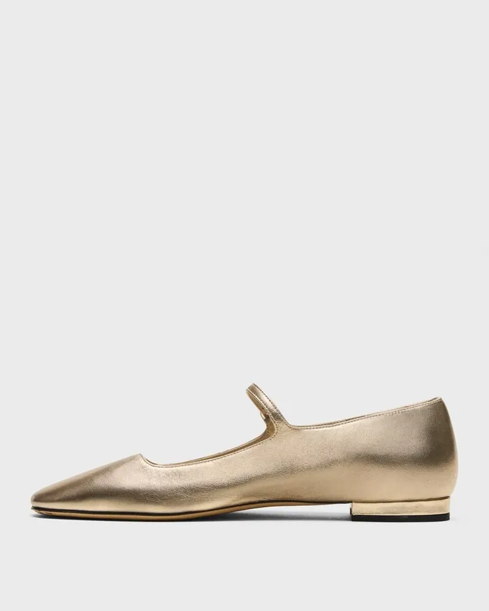Women Shoes Theory Mary Jane Ballerina Flat In Metallic Leather Light Gold