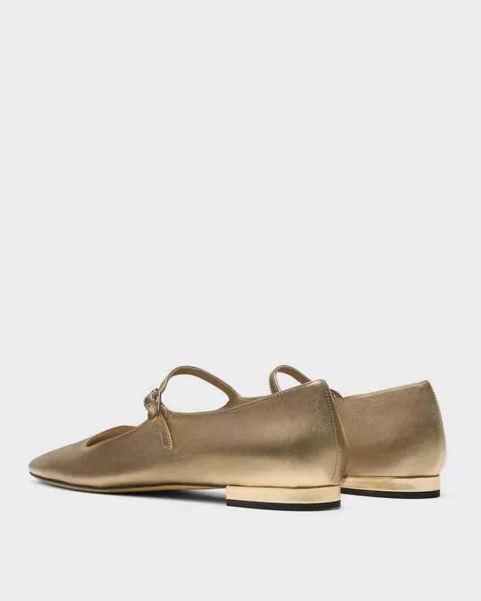 Women Shoes Theory Mary Jane Ballerina Flat In Metallic Leather Light Gold