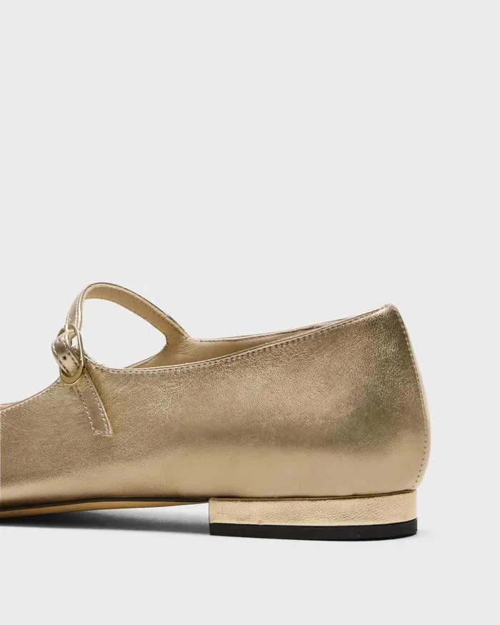 Women Shoes Theory Mary Jane Ballerina Flat In Metallic Leather Light Gold