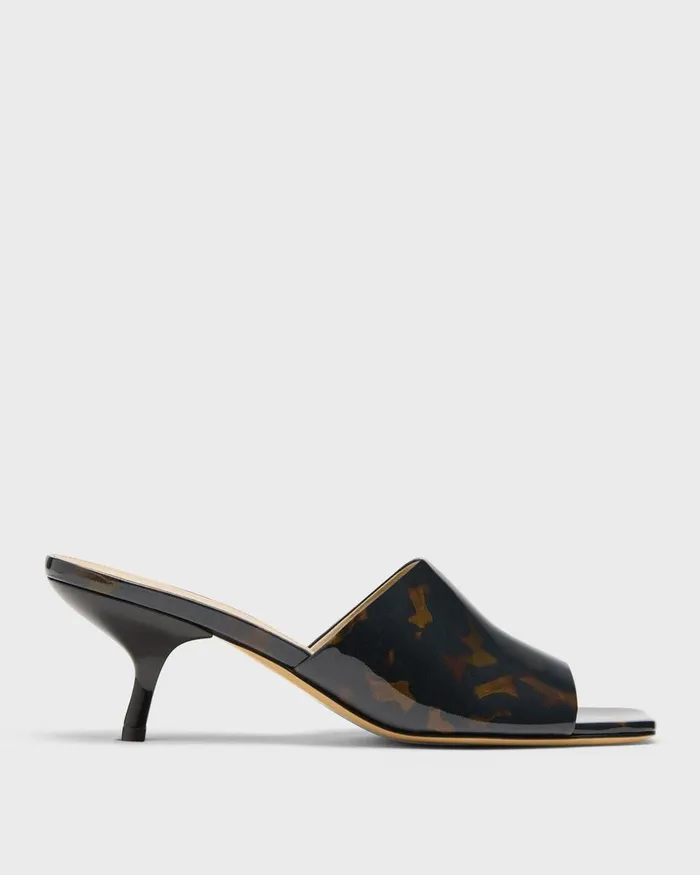 Women Shoes Theory Mule Sandal In Tortoiseshell Printed Leather Blackbrown