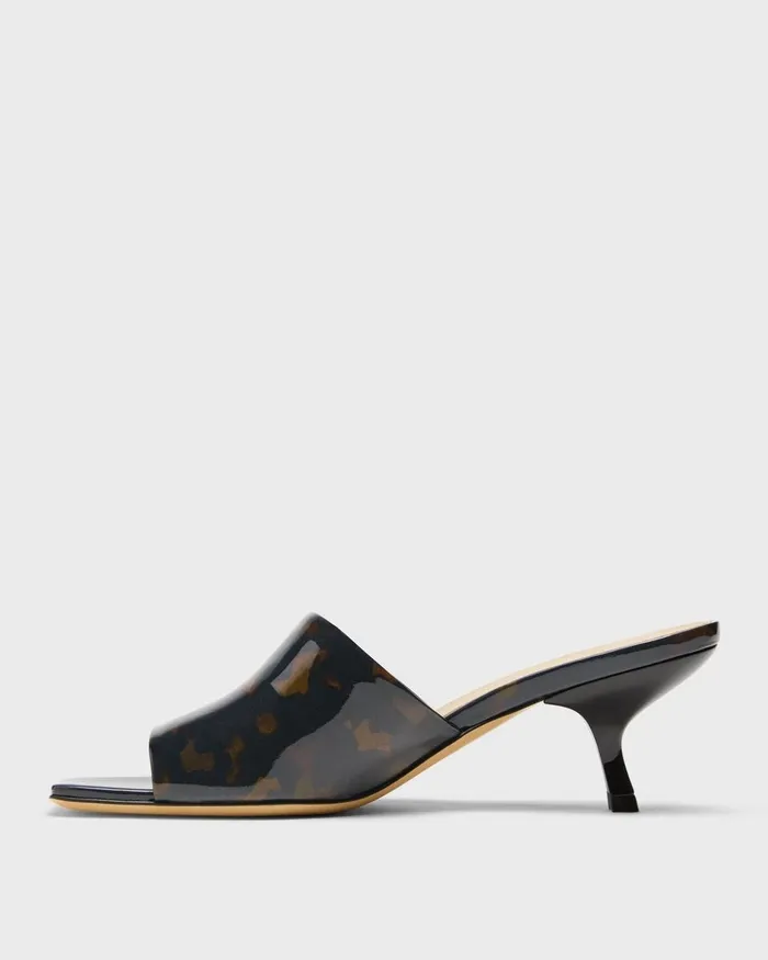 Women Shoes Theory Mule Sandal In Tortoiseshell Printed Leather Blackbrown