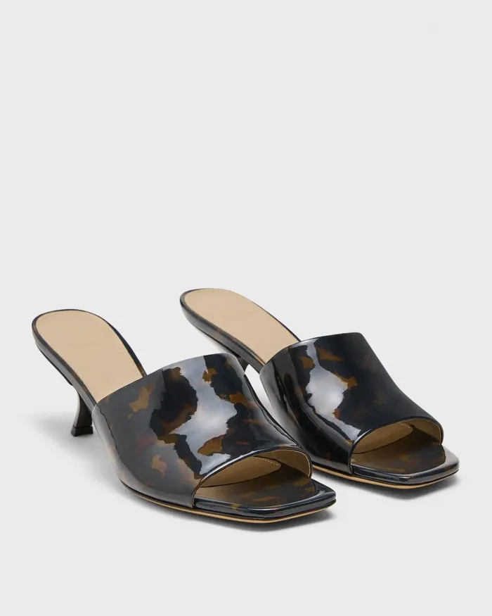 Women Shoes Theory Mule Sandal In Tortoiseshell Printed Leather Blackbrown