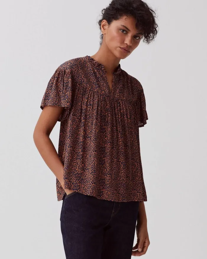 Women ShortSleeve Fluid Blouse Leo Brown Comptoir Des Cotonniers Blouses and Shirts and Tops