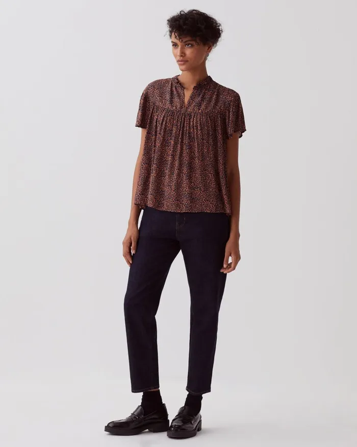 Women ShortSleeve Fluid Blouse Leo Brown Comptoir Des Cotonniers Blouses and Shirts and Tops