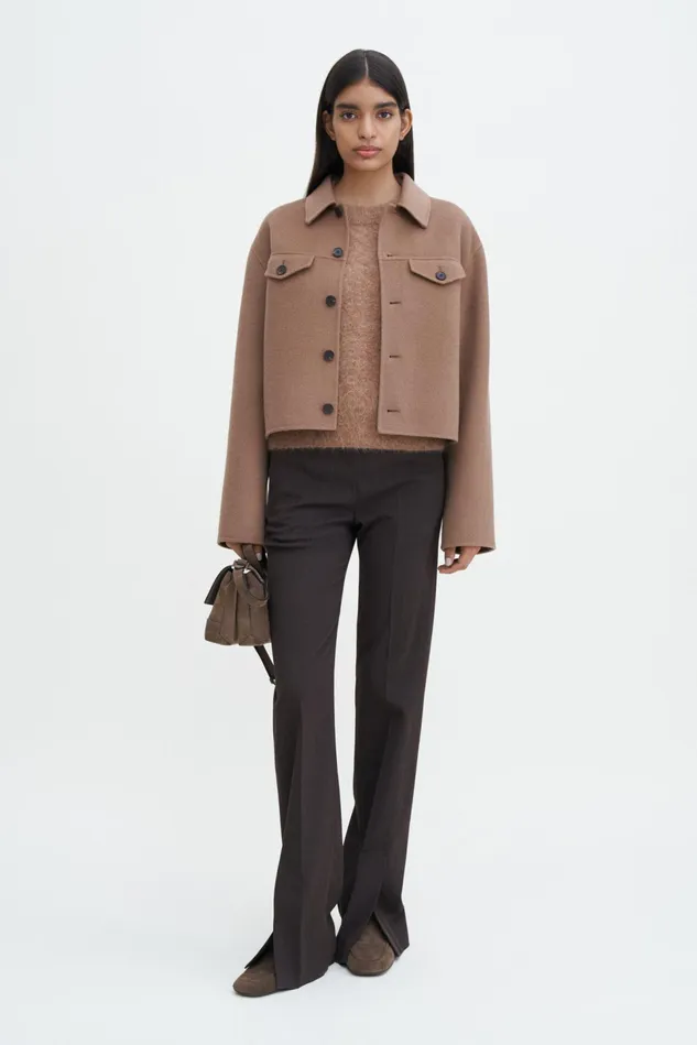 Women Short Wool Cashmere Jacket Dark Khaki Filippa K Outerwear