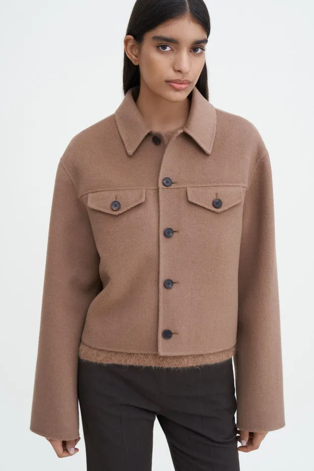 Women Short Wool Cashmere Jacket Dark Khaki Filippa K Outerwear