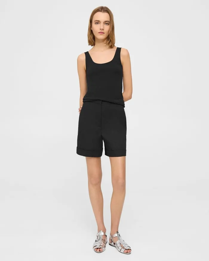 Women Shorts Theory Cuffed Short In Stretch Cotton Twill Black