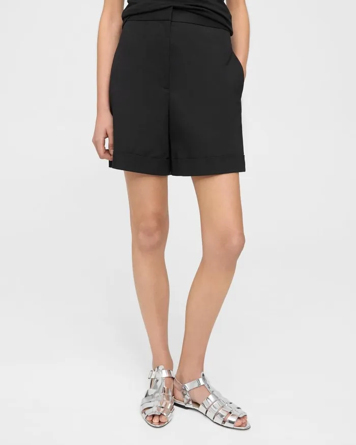 Women Shorts Theory Cuffed Short In Stretch Cotton Twill Black