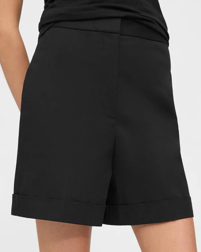 Women Shorts Theory Cuffed Short In Stretch Cotton Twill Black
