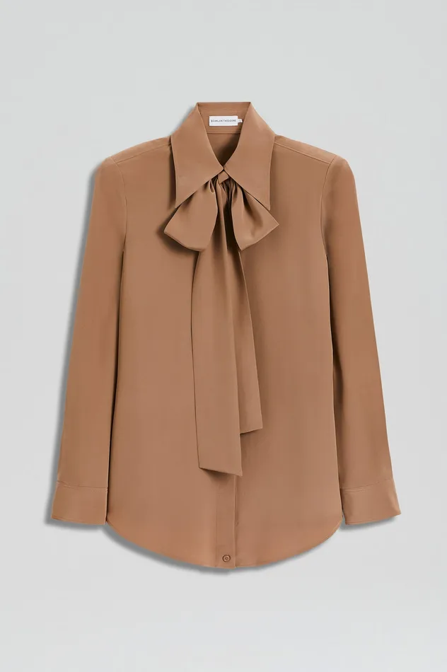 Women SILK SHOULDER PAD SHIRT CAMEL Shirts Scanlan Theodore