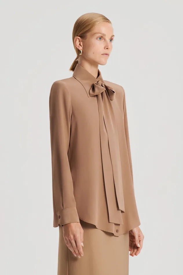 Women SILK SHOULDER PAD SHIRT CAMEL Shirts Scanlan Theodore