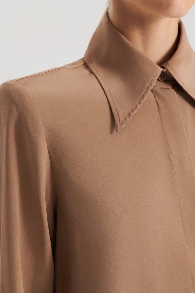 Women SILK SHOULDER PAD SHIRT CAMEL Shirts Scanlan Theodore