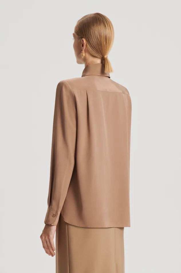 Women SILK SHOULDER PAD SHIRT CAMEL Shirts Scanlan Theodore