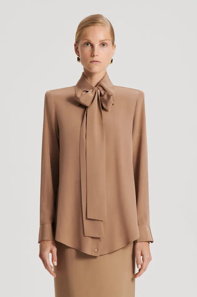 Women SILK SHOULDER PAD SHIRT CAMEL Shirts Scanlan Theodore
