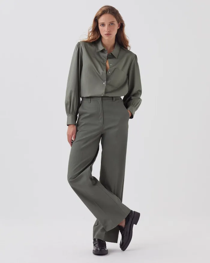 Women Silky Cotton Shirt Basil Dark Green Comptoir Des Cotonniers Blouses and Shirts and Tops