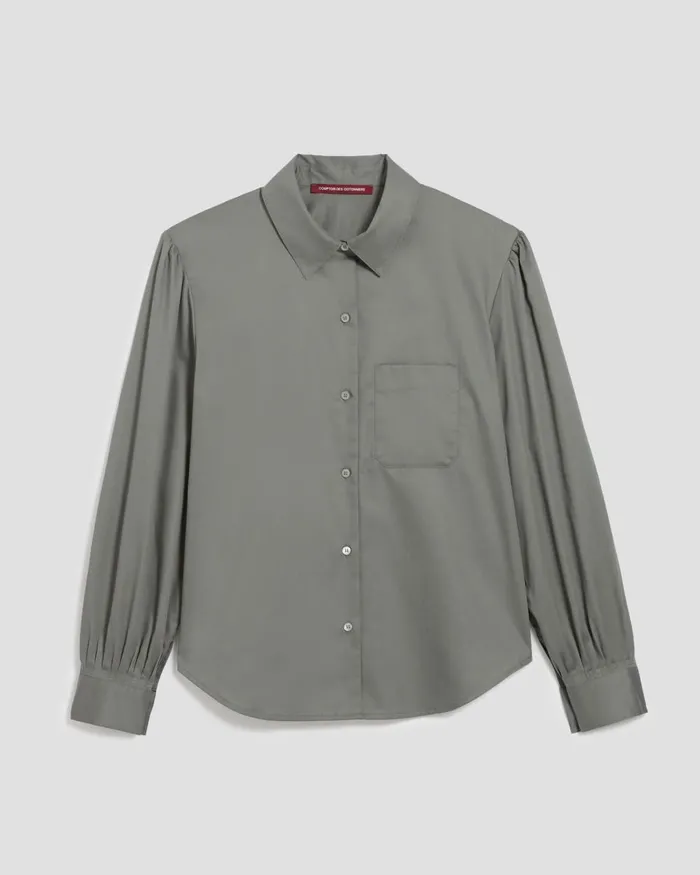 Women Silky Cotton Shirt Basil Dark Green Comptoir Des Cotonniers Blouses and Shirts and Tops