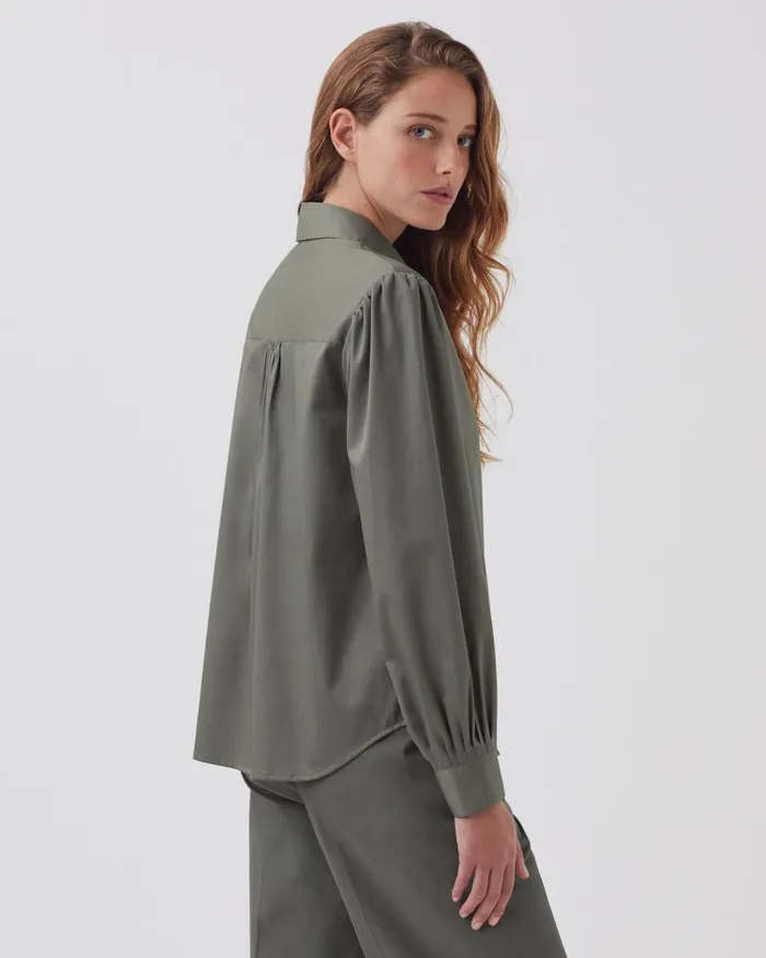 Women Silky Cotton Shirt Basil Dark Green Comptoir Des Cotonniers Blouses and Shirts and Tops
