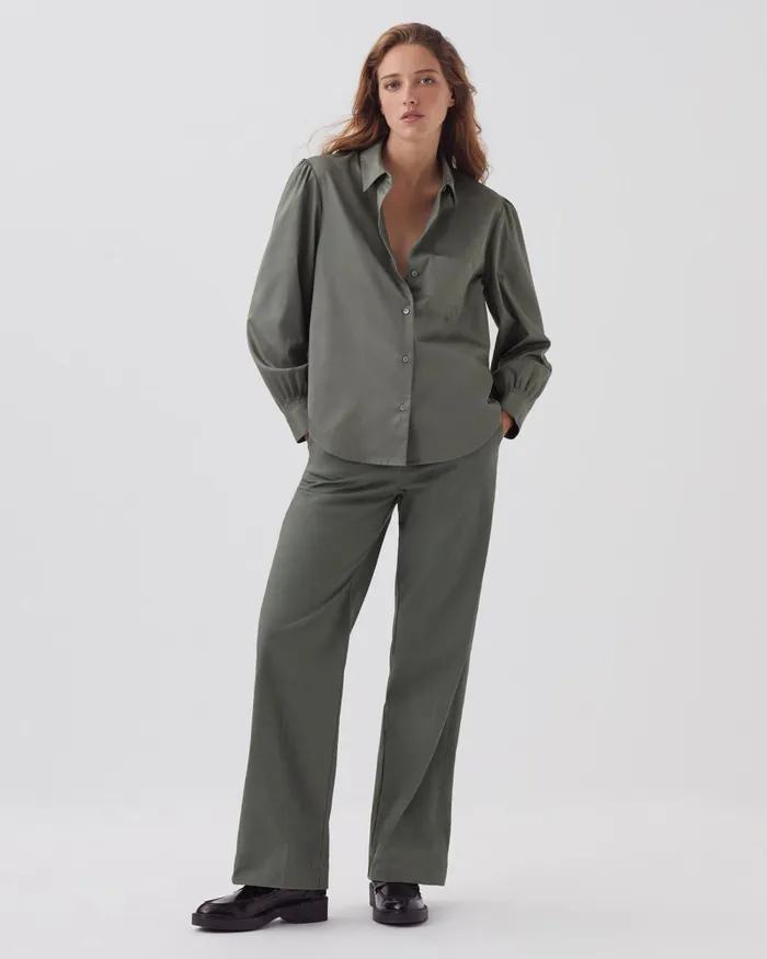 Women Silky Cotton Shirt Basil Dark Green Comptoir Des Cotonniers Blouses and Shirts and Tops