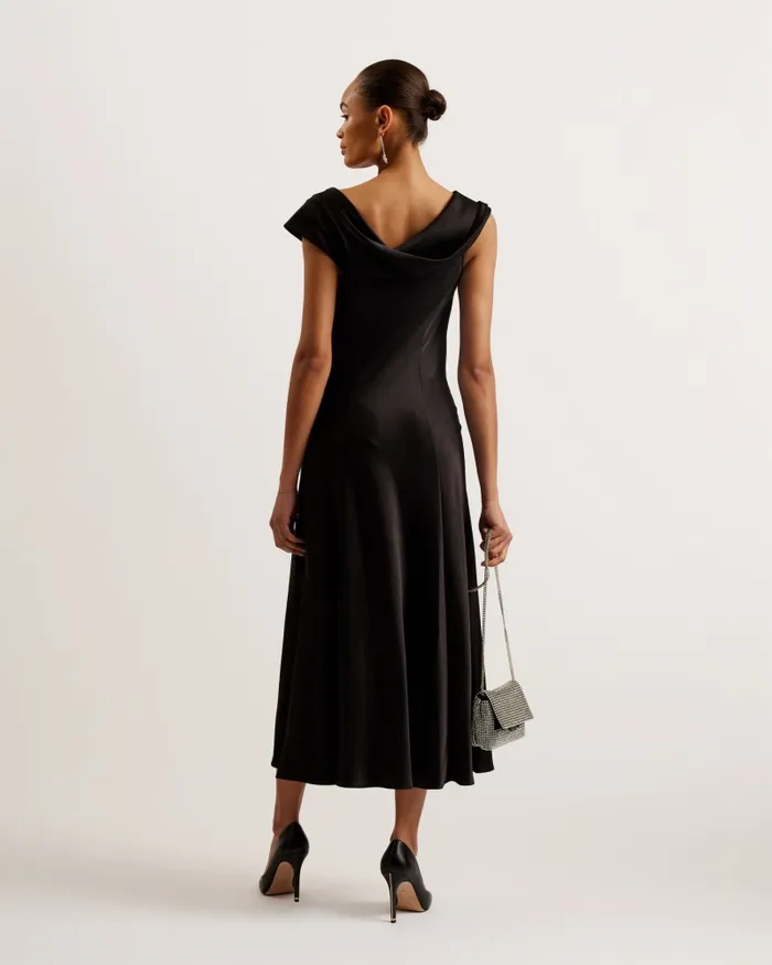 Women SIRINNA 8211 Draped Neck Satin Midi Dress Black Ted Baker Dresses Women SIRINNA 8211 Draped Neck Satin Midi Dress Black Ted Baker Dresses
