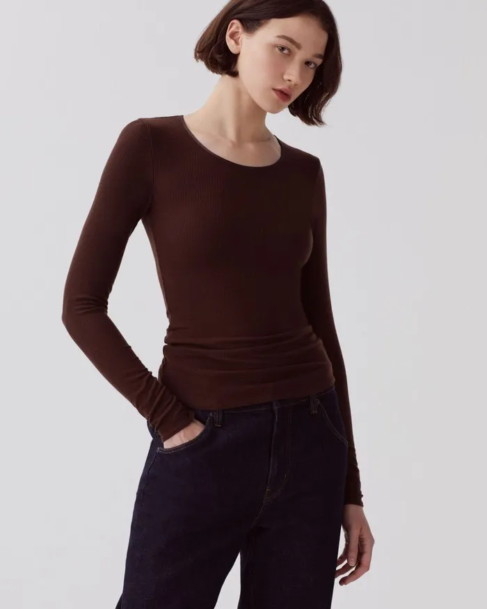 Women Slim Fit TShirt Emperador Coffee Comptoir Des Cotonniers TShirts
