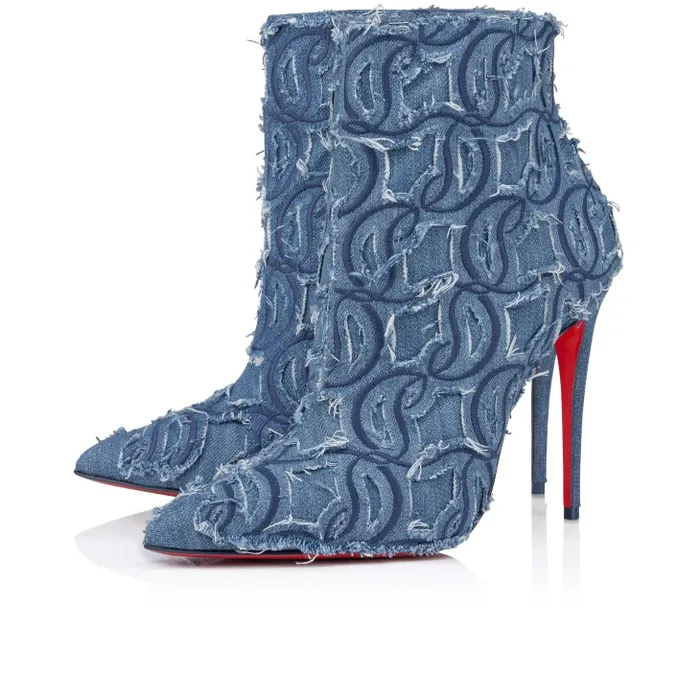 Women So Kate Booty Toile Denim Brod 100 Mm Low Boots 8211 Denim Embroidered 8211 Denim Christian Louboutin Boots