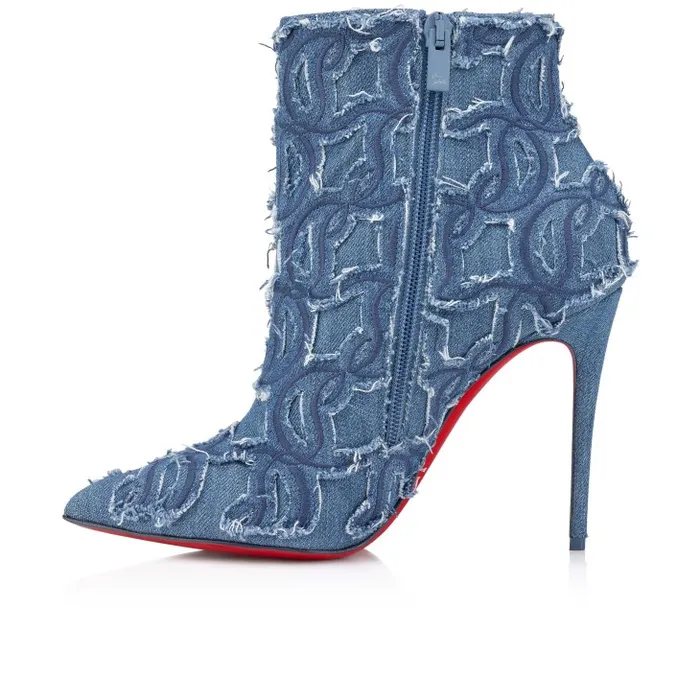 Women So Kate Booty Toile Denim Brod 100 Mm Low Boots 8211 Denim Embroidered 8211 Denim Christian Louboutin Boots