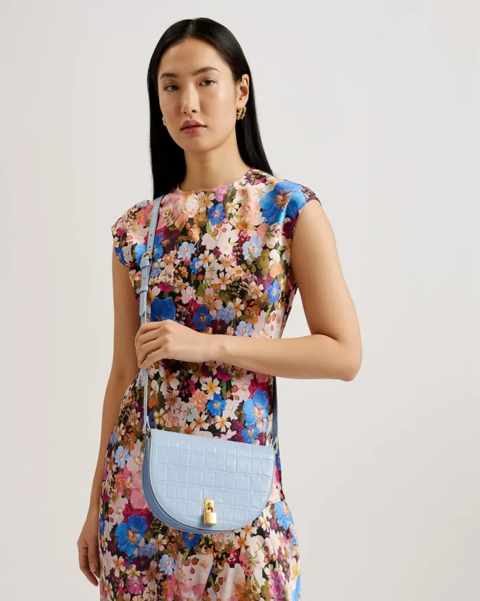 Women SOHHO 8211 Leather Padlock Saddle Bag Medium Blue Ted Baker Crossbody Bags
