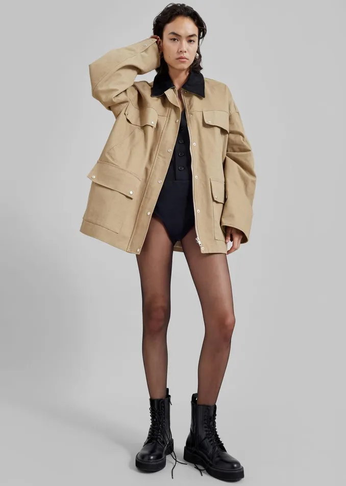 Women Stevan Contrast Collar Cargo Jacket 8211 Beige The Frankie Shop Outerwear