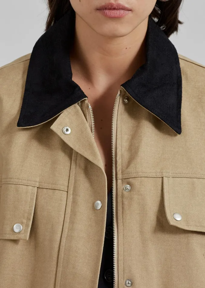 Women Stevan Contrast Collar Cargo Jacket 8211 Beige The Frankie Shop Outerwear