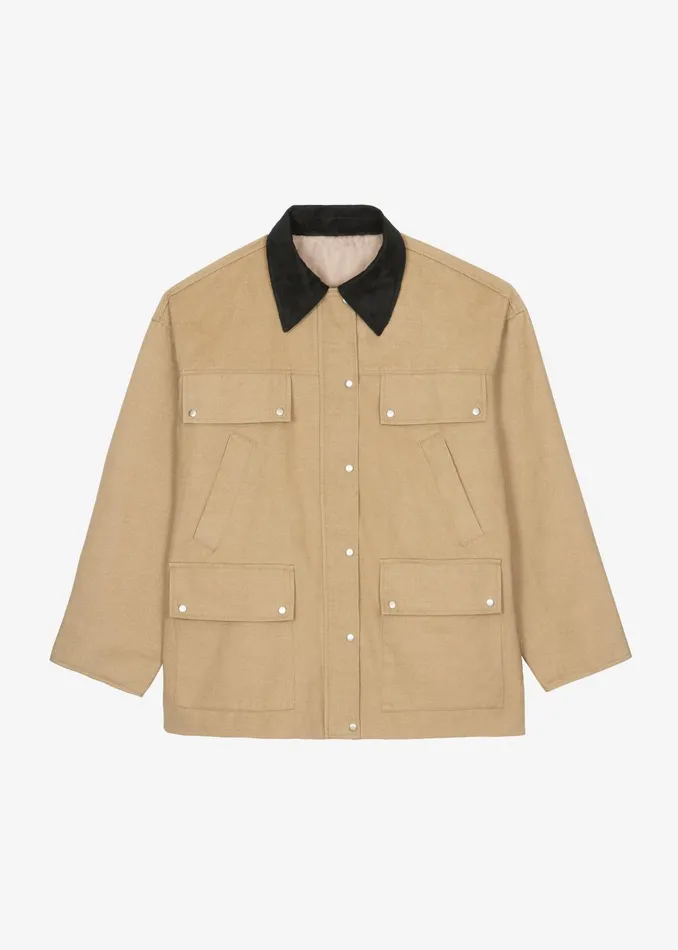 Women Stevan Contrast Collar Cargo Jacket 8211 Beige The Frankie Shop Outerwear