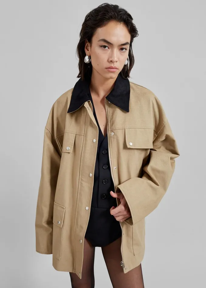 Women Stevan Contrast Collar Cargo Jacket 8211 Beige The Frankie Shop Outerwear