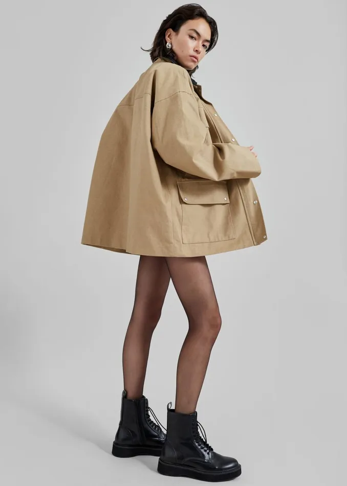 Women Stevan Contrast Collar Cargo Jacket 8211 Beige The Frankie Shop Outerwear