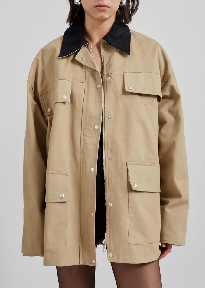 Women Stevan Contrast Collar Cargo Jacket 8211 Beige The Frankie Shop Outerwear