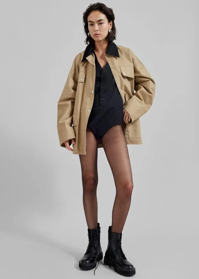Women Stevan Contrast Collar Cargo Jacket 8211 Beige The Frankie Shop Outerwear