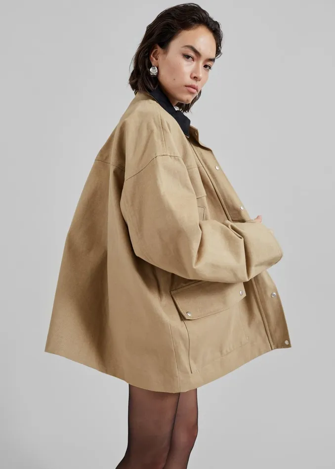 Women Stevan Contrast Collar Cargo Jacket 8211 Beige The Frankie Shop Outerwear