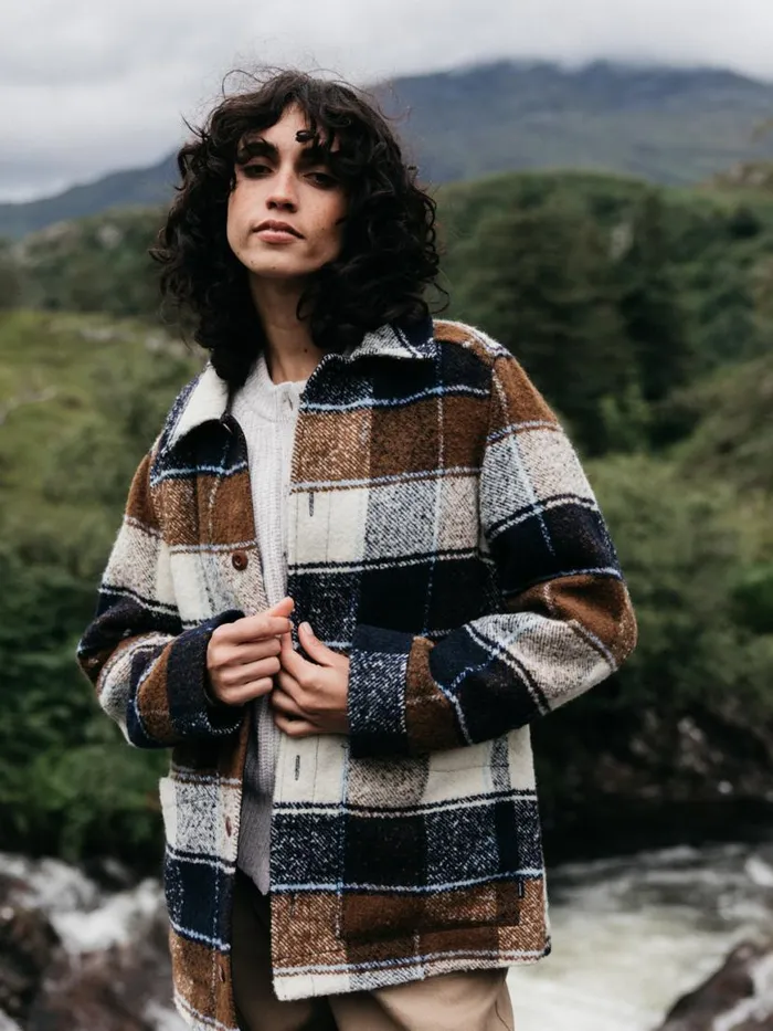 Women Stowe Blanket Jacket Ecru Multi Check Finisterre Jackets Coats and Gilets