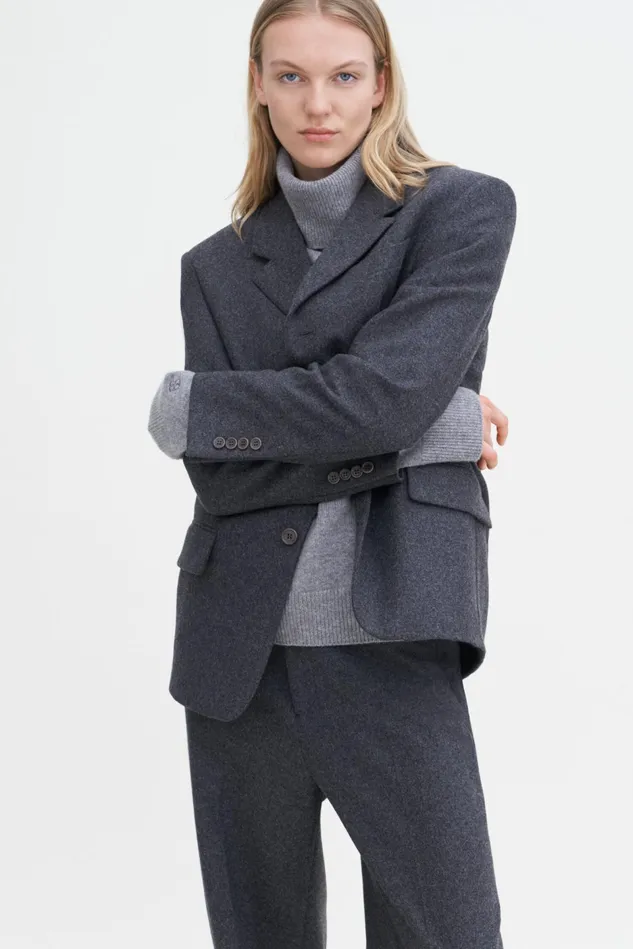 Women Straight Tailored Flannel Blazer Anthracite Melange Filippa K Blazers